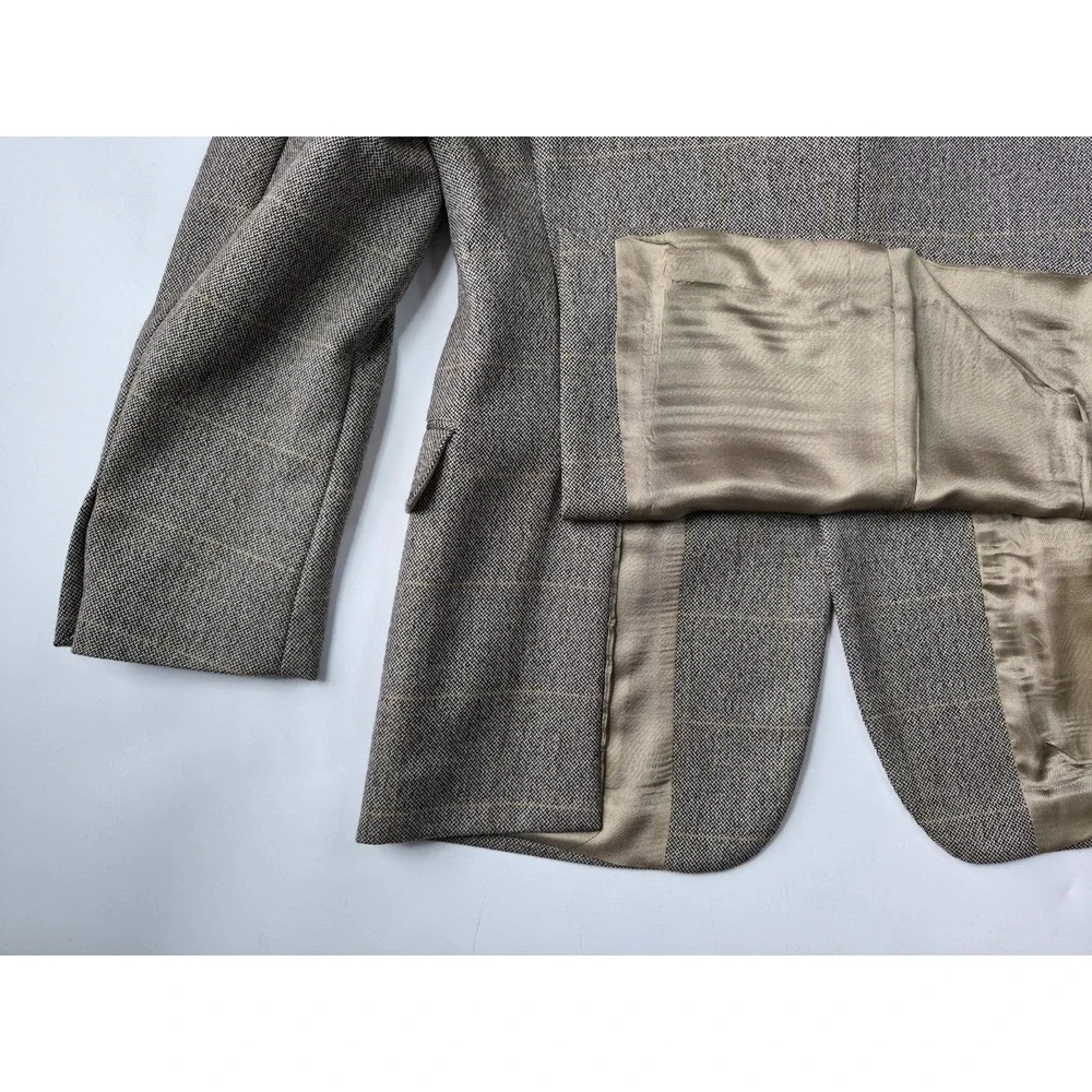Metz & Co 41R Brown Check Wool Blazer Mens 3 Button Sport Coat Italy G505